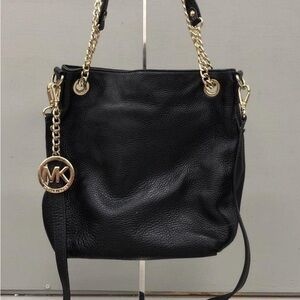 Michael Kors Black Shoulder Bag with Gold Accents